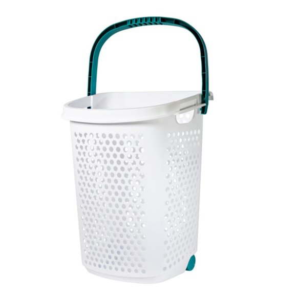 Bushel Rolling Plastic Laundry Hamper with Pop-up Handle, White Brand New - Picture 5 of 6